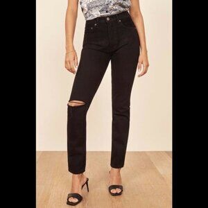 Reformation Julia High Cigarette Straight Leg Jeans Black Distressed